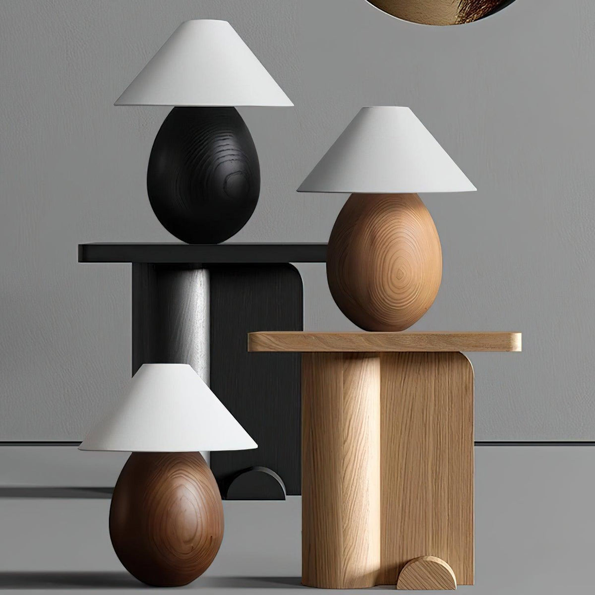 Träbordslampa, Luna — dimbar, kompakt design