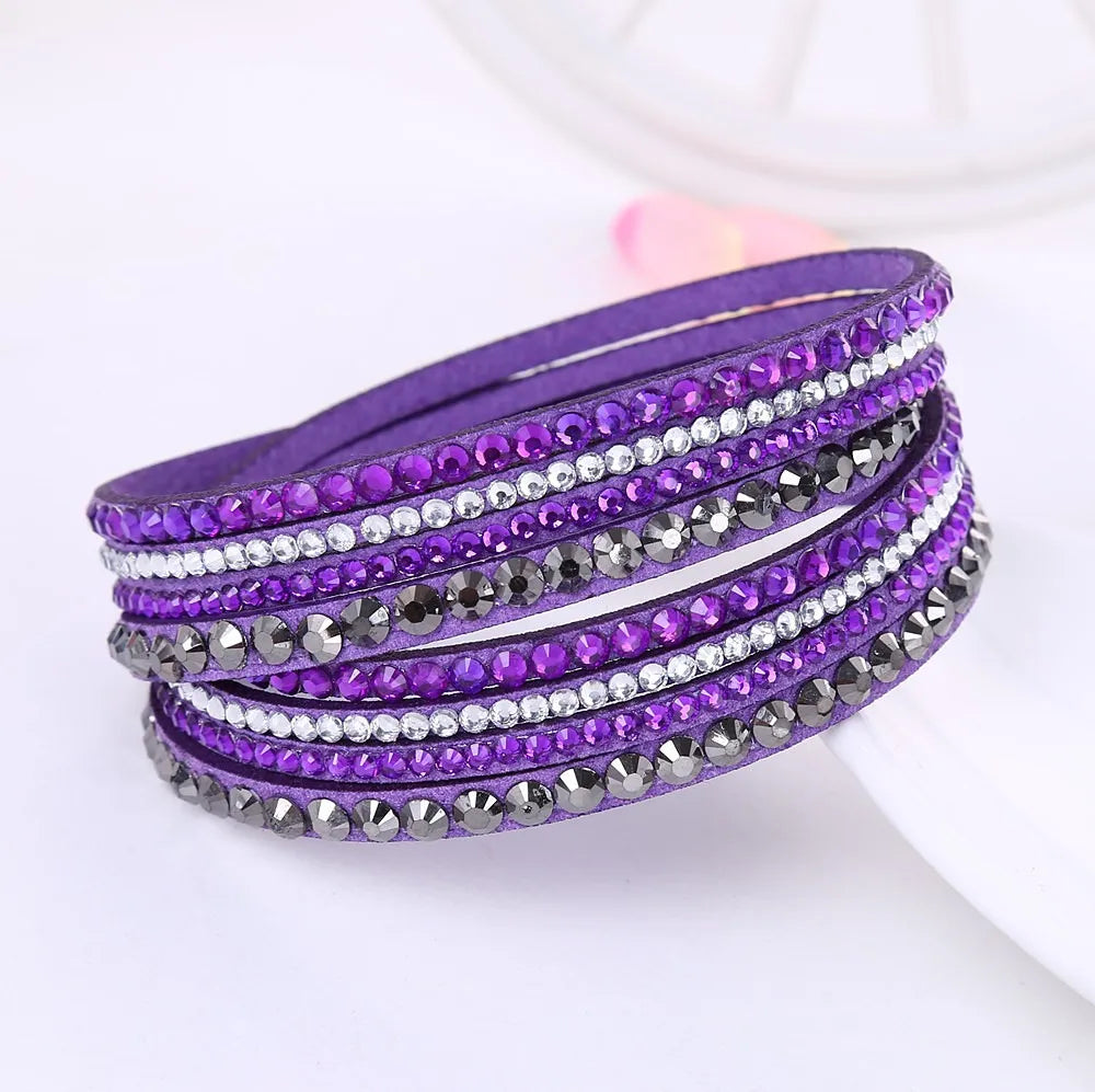Pulseira Envolvente de Cristais Cintilantes em Camadas de Strass