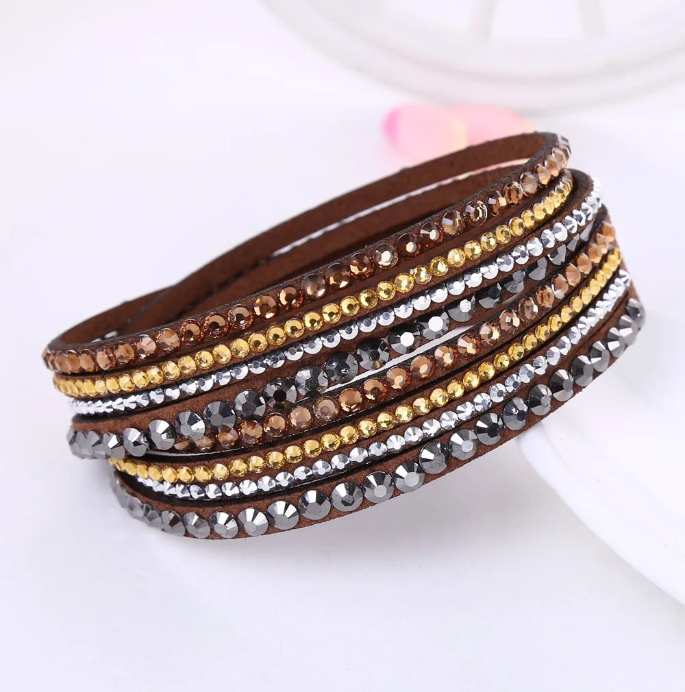 Pulseira Envolvente de Cristais Cintilantes em Camadas de Strass