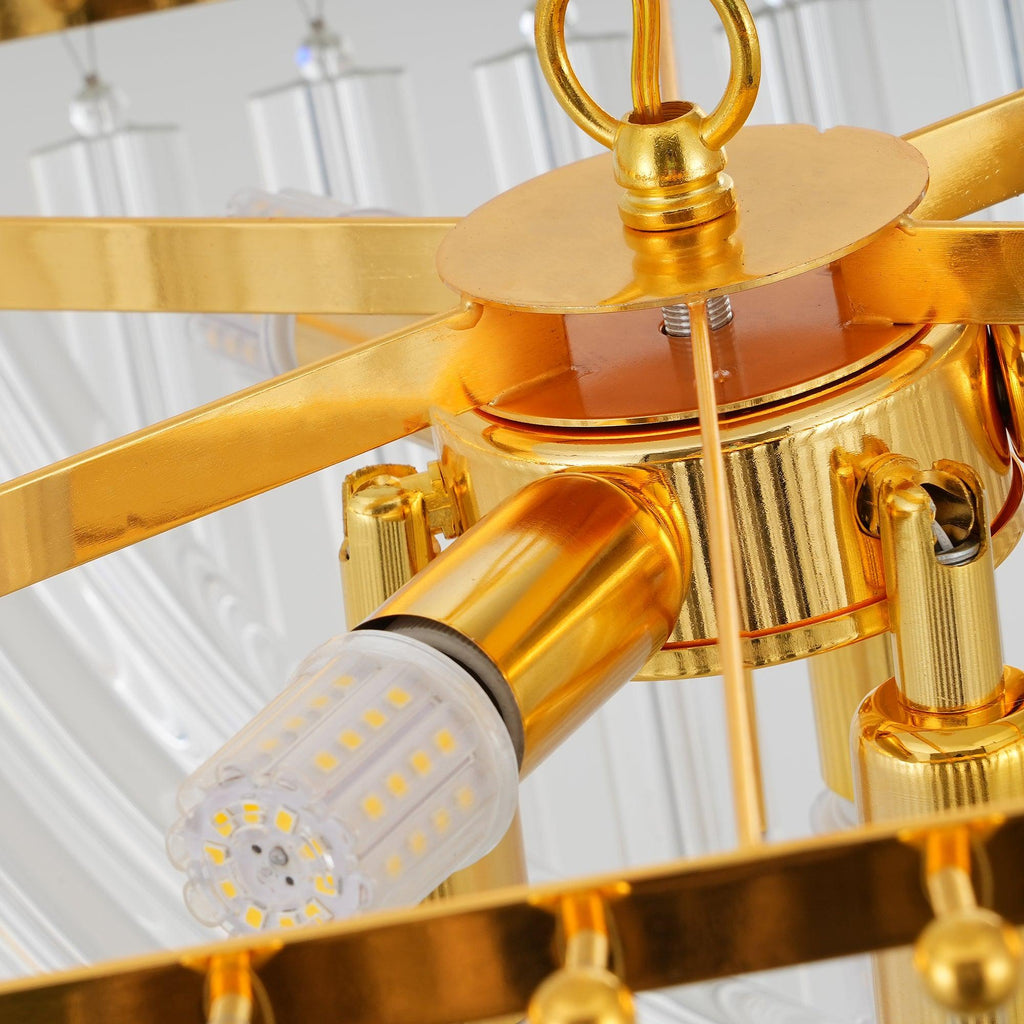 Trevi Glass Chandelier — Polished Gold Canopy, Curved Clear Glass Rods, 5 Sizes