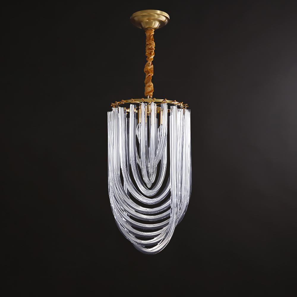 Trevi Glass Chandelier — Polished Gold Canopy, Curved Clear Glass Rods, 5 Sizes