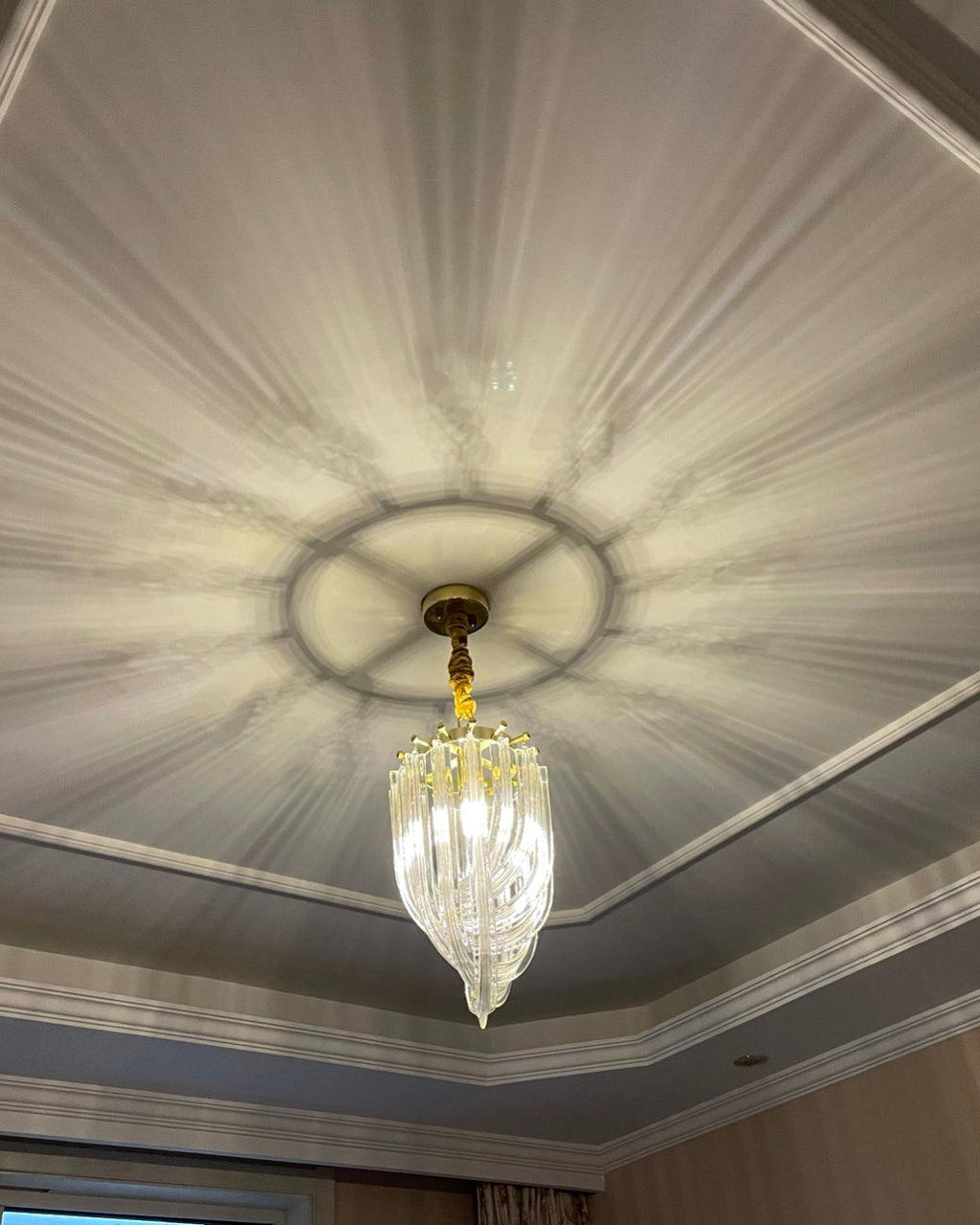 Trevi Glass Chandelier — Polished Gold Canopy, Curved Clear Glass Rods, 5 Sizes
