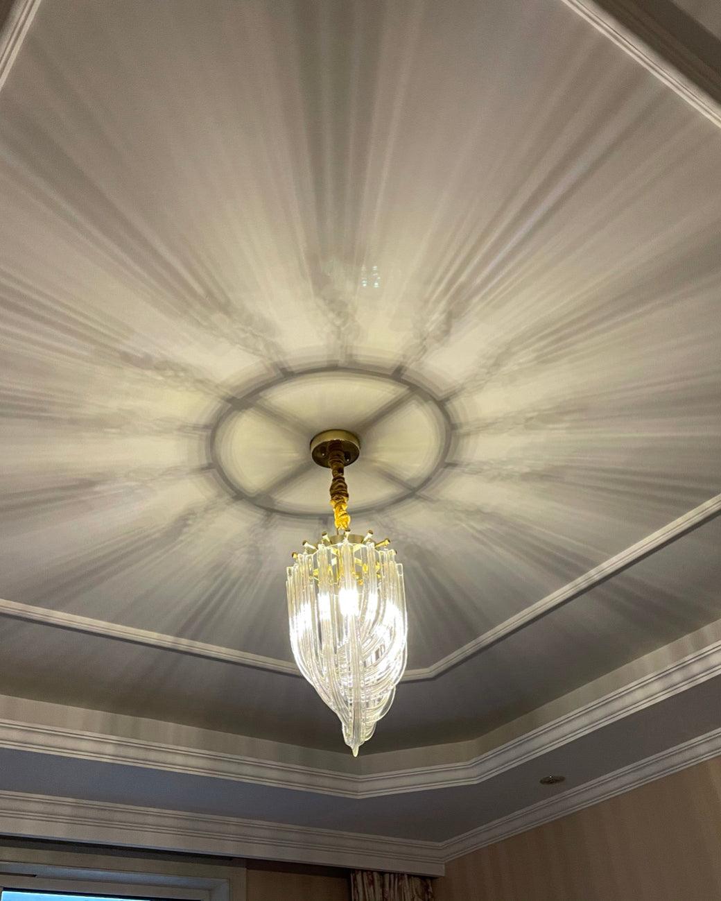 Trevi Glass Chandelier — Polished Gold Canopy, Curved Clear Glass Rods, 5 Sizes