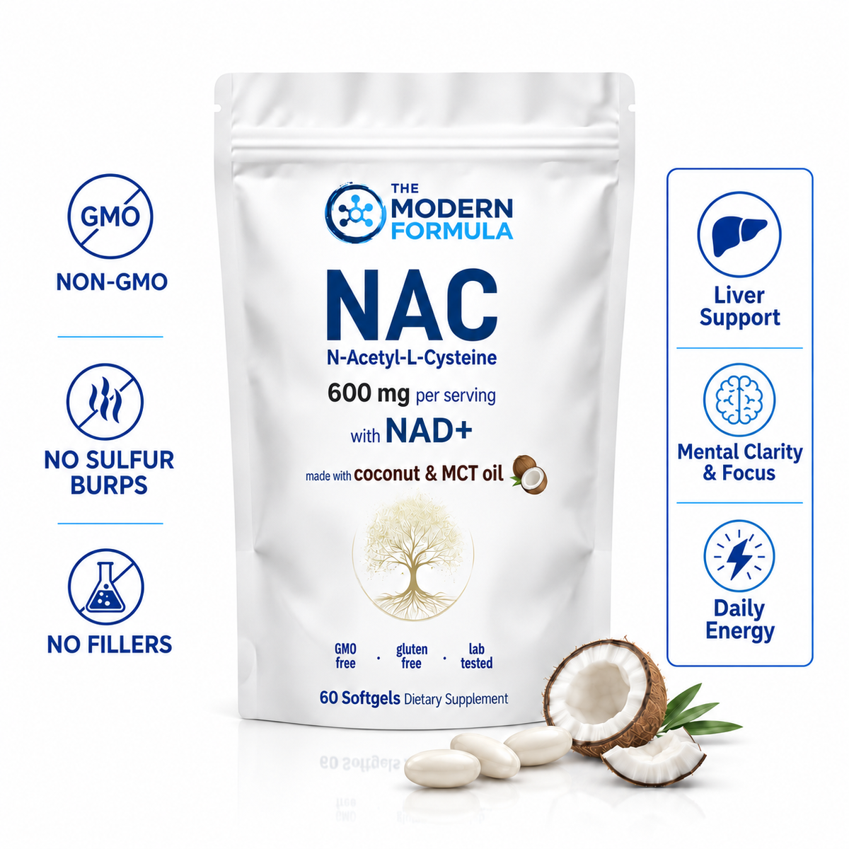 NAC 600 mg & NAD Softgels – Daily Antioxidant Support in MCT Oil, 60 Count