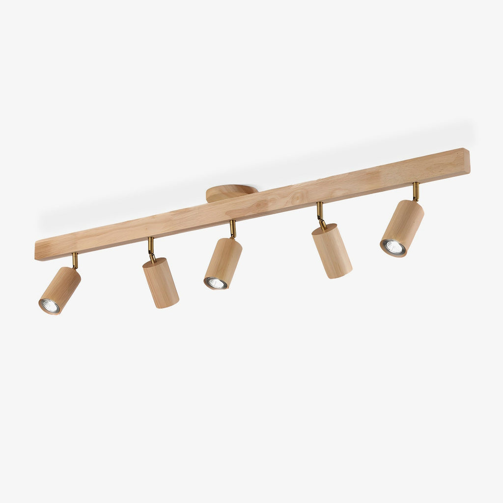 Schienenstrahler mit natürlichen Holzbalken