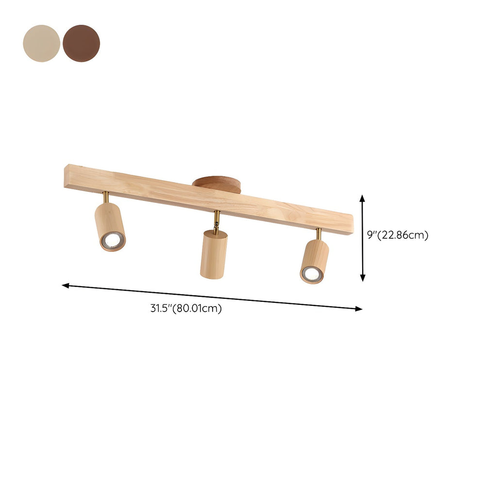Schienenstrahler mit natürlichen Holzbalken