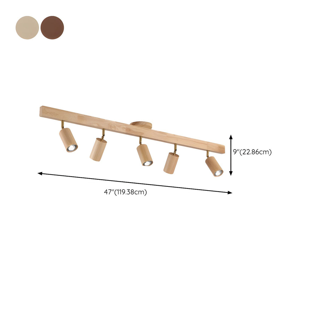 Schienenstrahler mit natürlichen Holzbalken