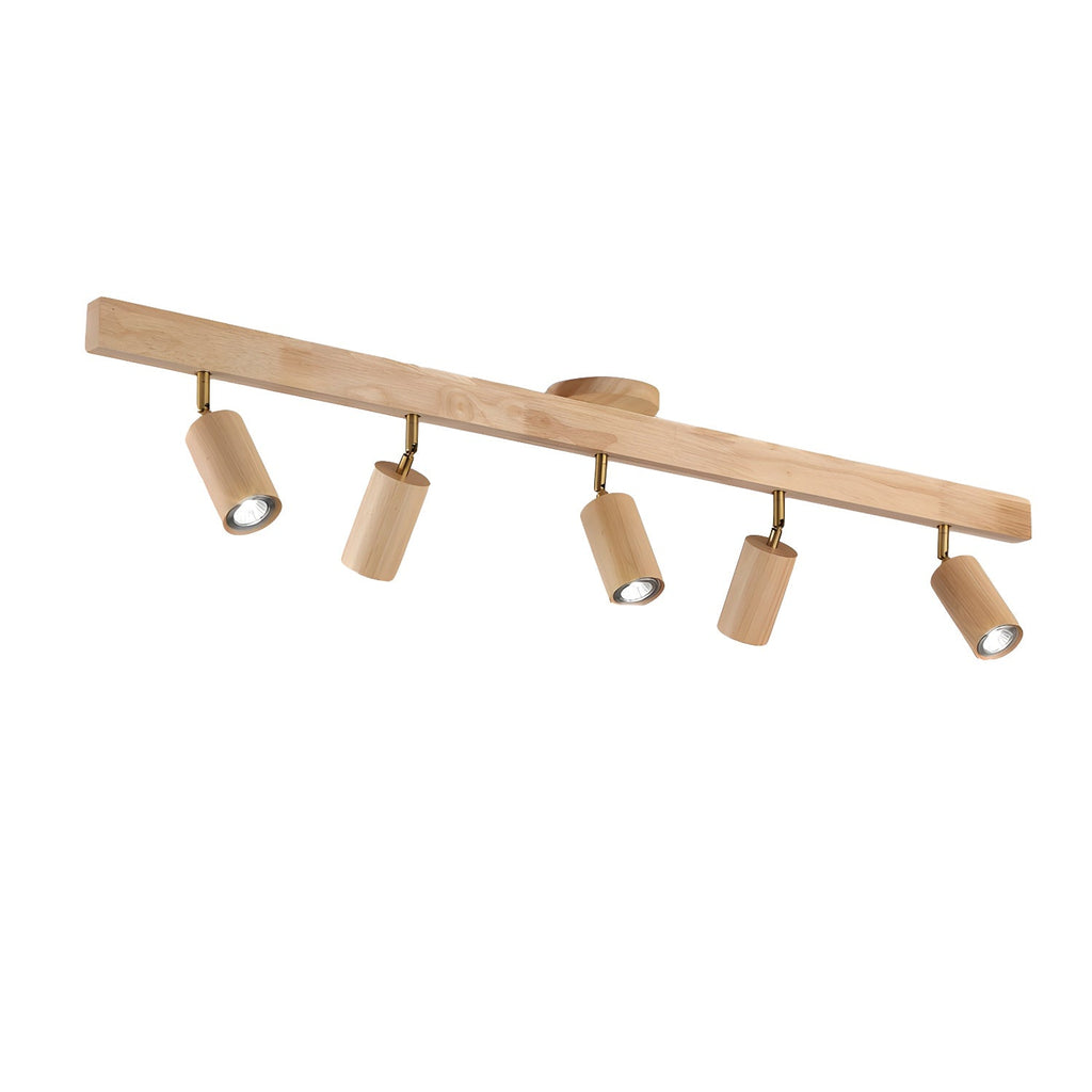 Schienenstrahler mit natürlichen Holzbalken