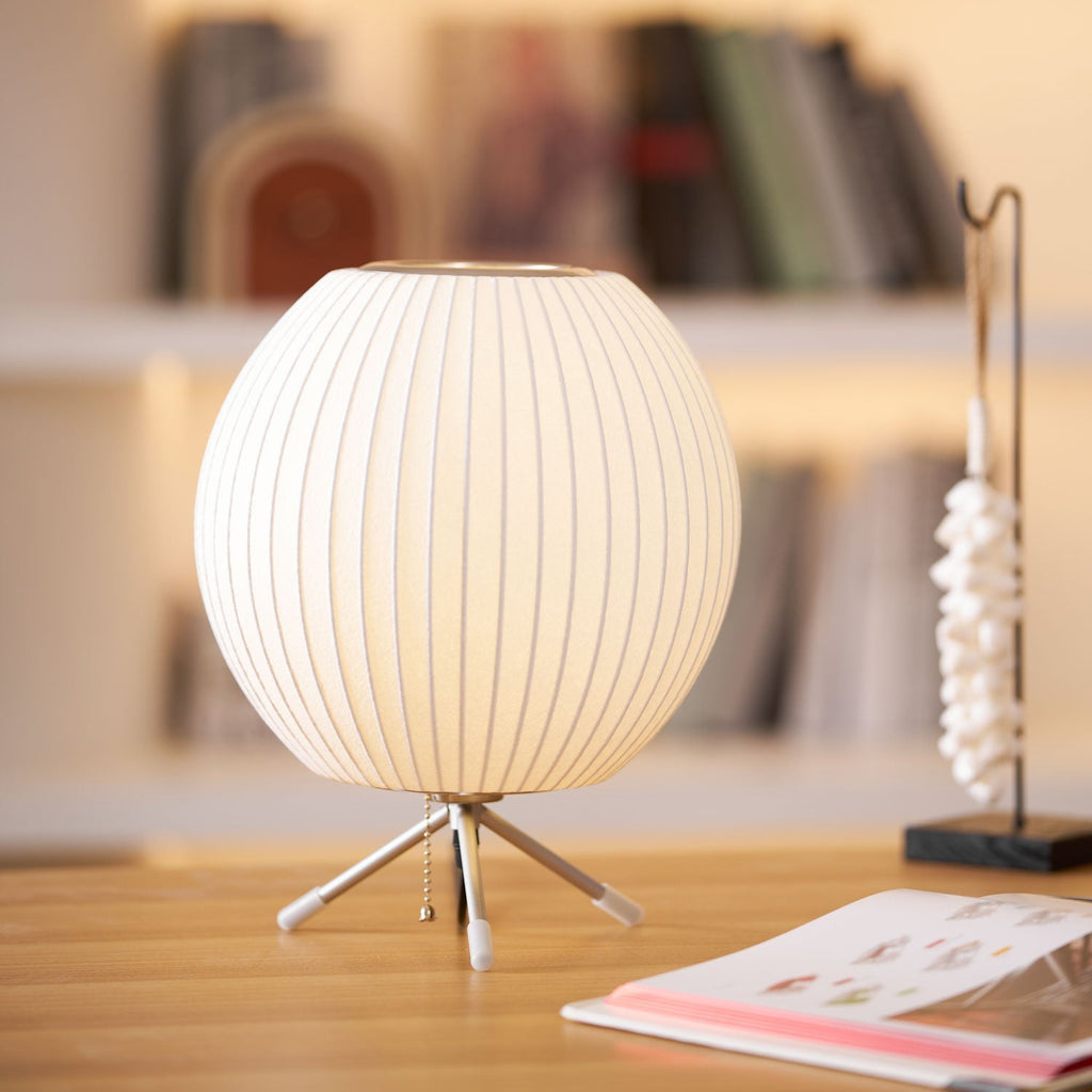Sphere Form Table Lamp — Triangular Base, Warm Glow