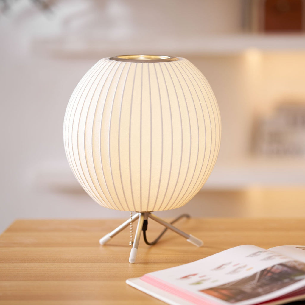 Sphere Form Table Lamp — Triangular Base, Warm Glow