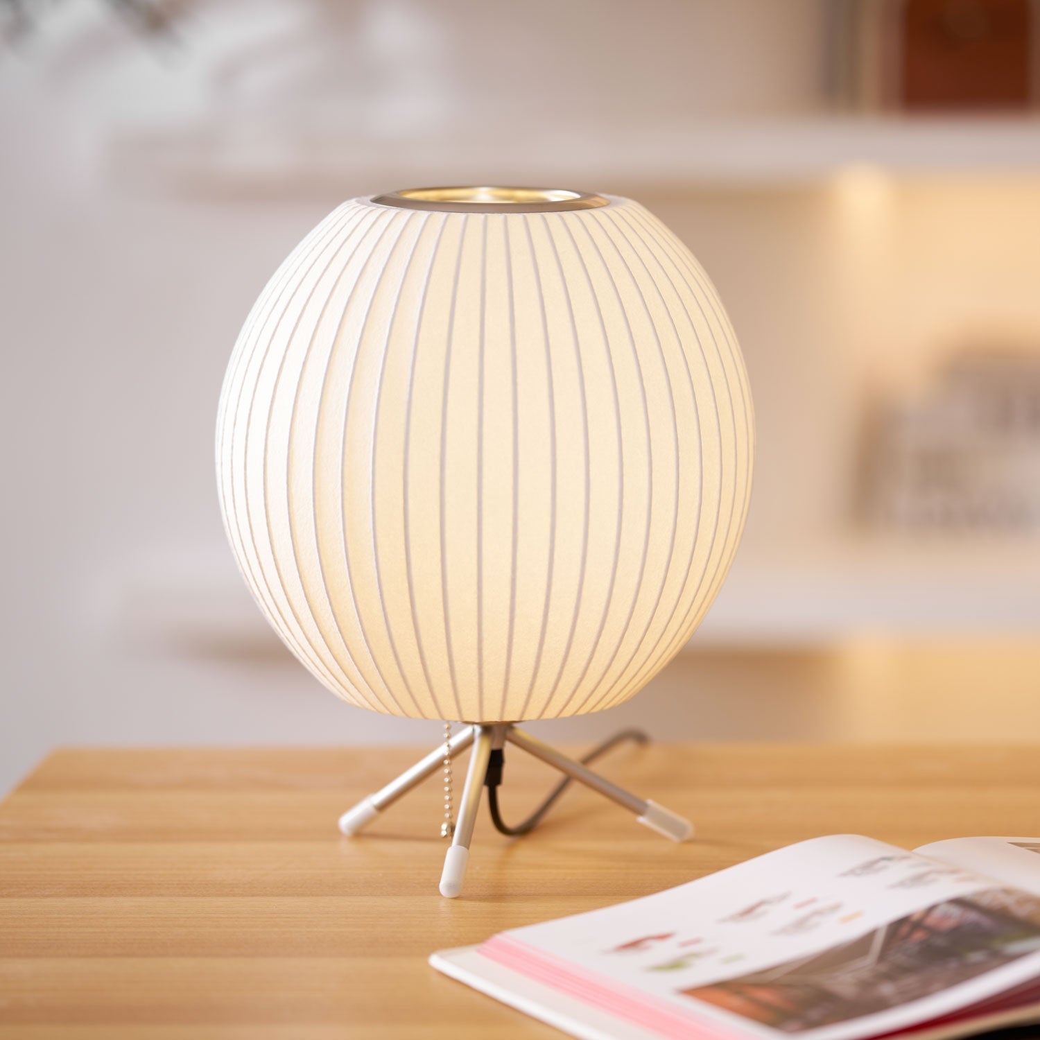 Sphere Form Table Lamp — Triangular Base, Warm Glow
