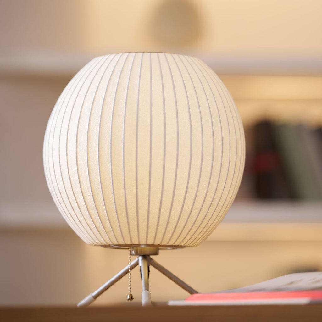 Sphere Form Table Lamp — Triangular Base, Warm Glow