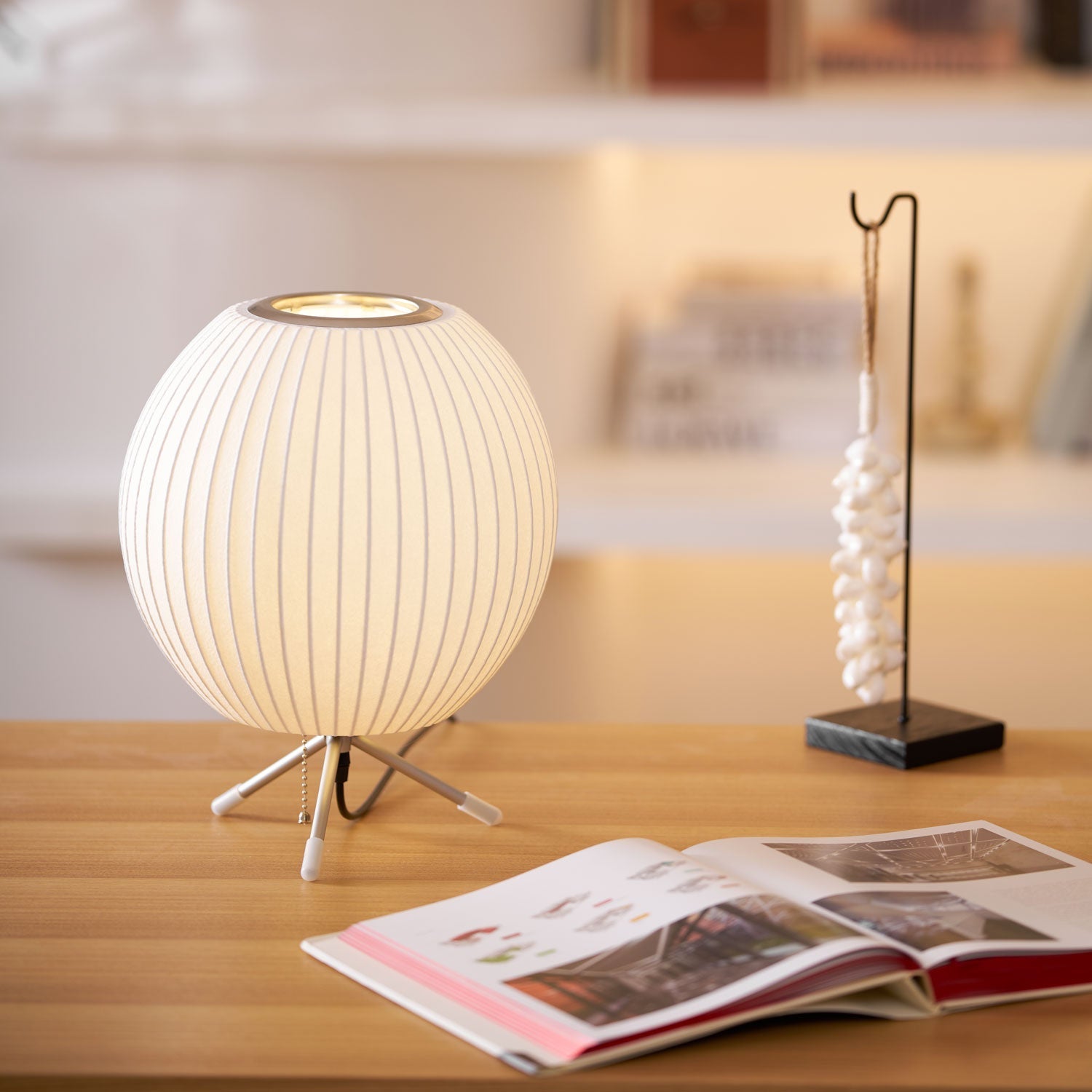 Sphere Form Table Lamp — Triangular Base, Warm Glow