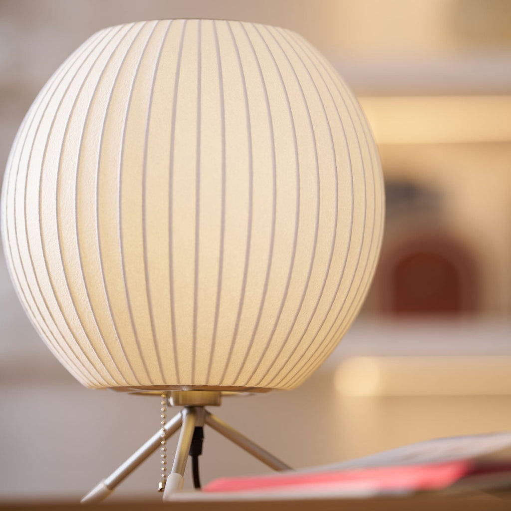 Sphere Form Table Lamp — Triangular Base, Warm Glow
