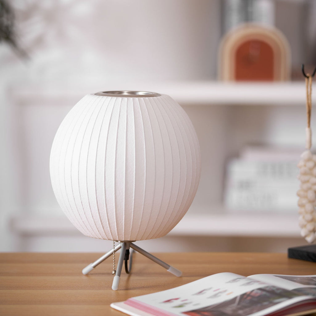 Sphere Form Table Lamp — Triangular Base, Warm Glow