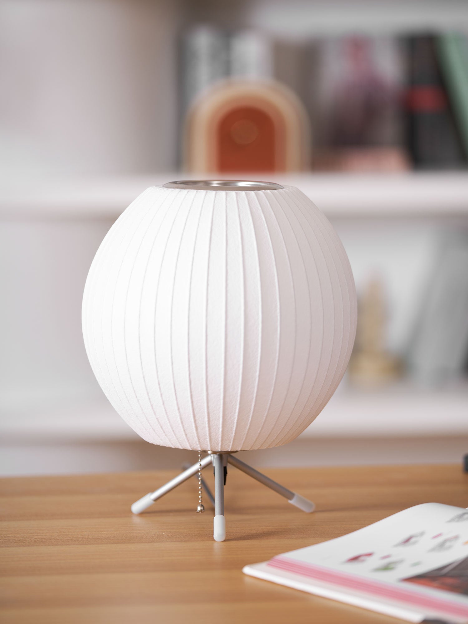 Sphere Form Table Lamp — Triangular Base, Warm Glow