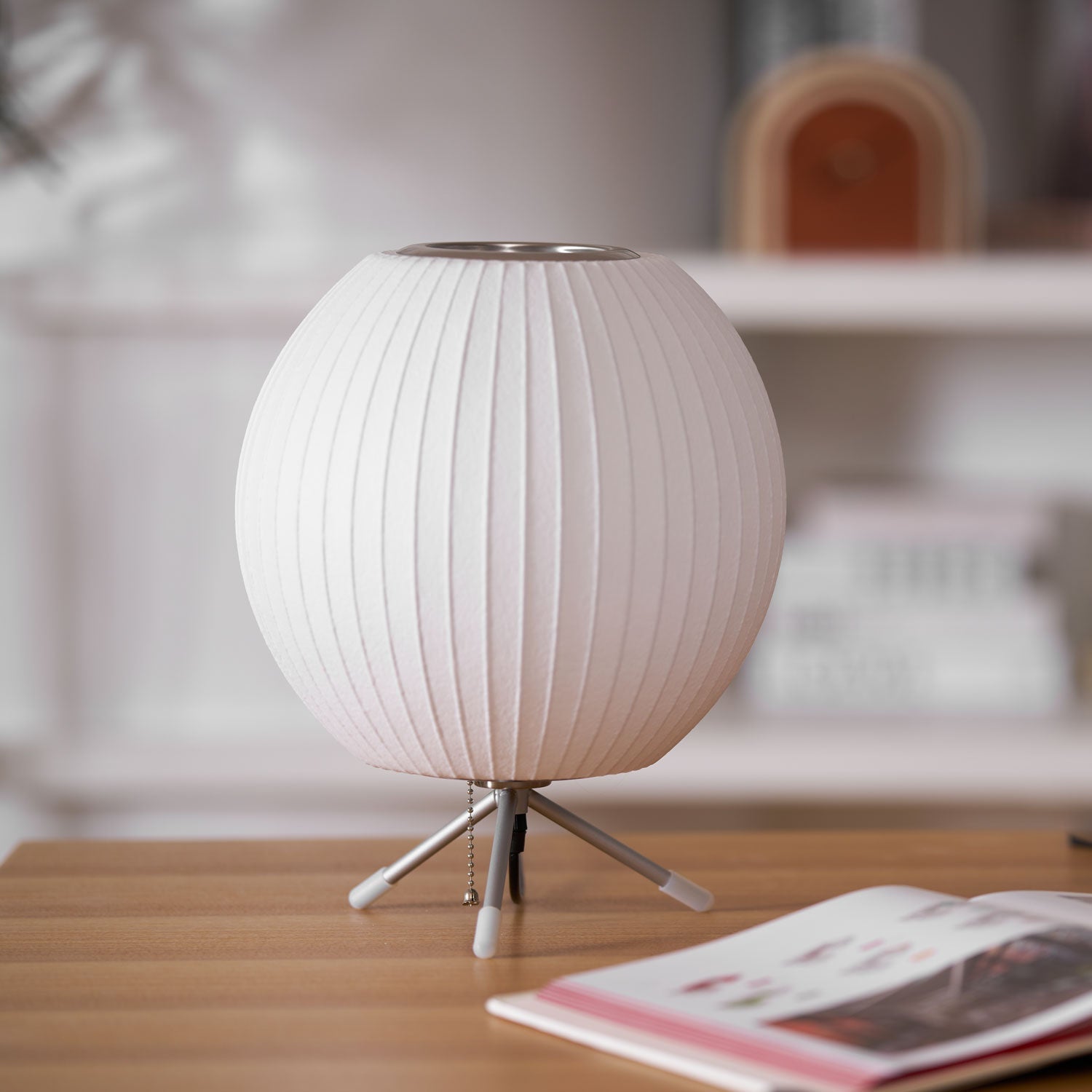 Sphere Form Table Lamp — Triangular Base, Warm Glow