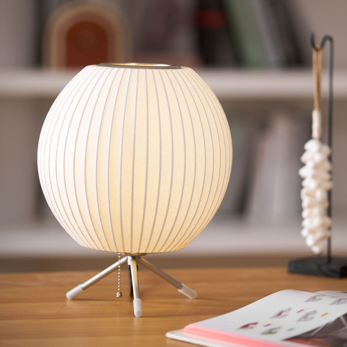 Sphere Form Table Lamp — Triangular Base, Warm Glow