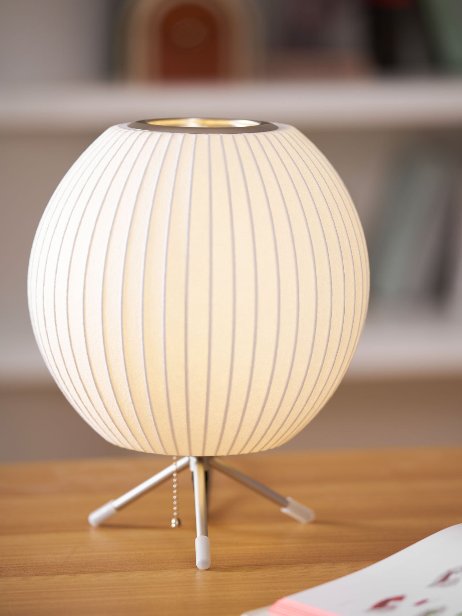 Sphere Form Table Lamp — Triangular Base, Warm Glow