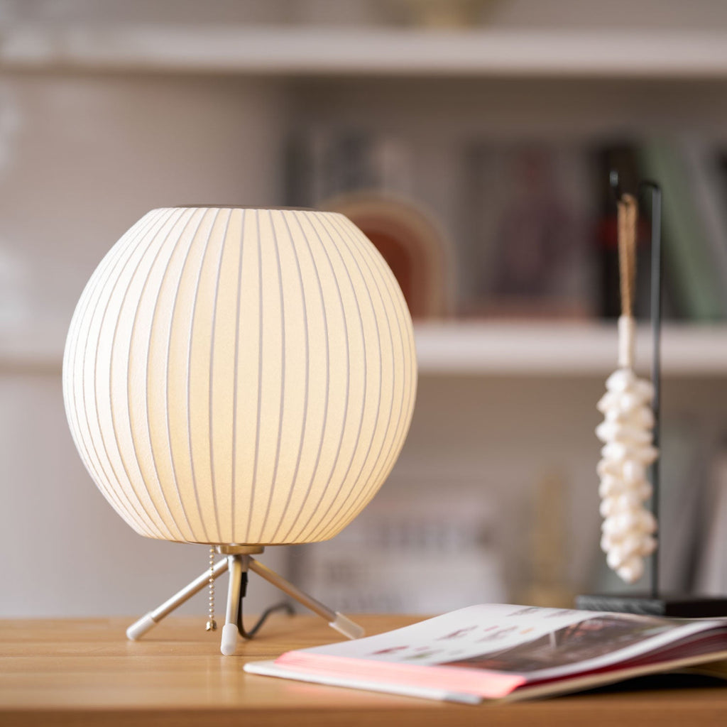 Sphere Form Table Lamp — Triangular Base, Warm Glow