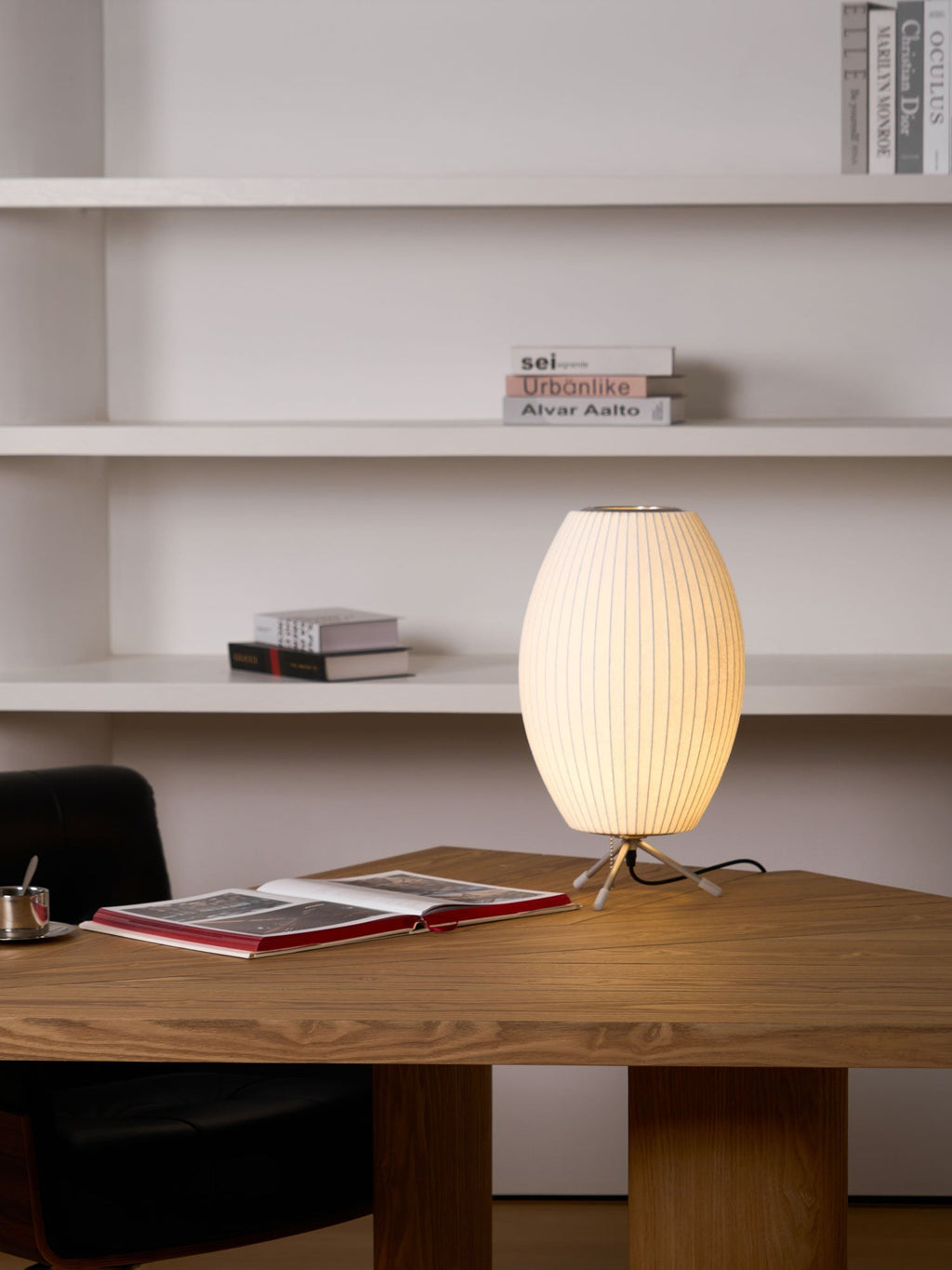 Sphere Form Table Lamp — Triangular Base, Warm Glow