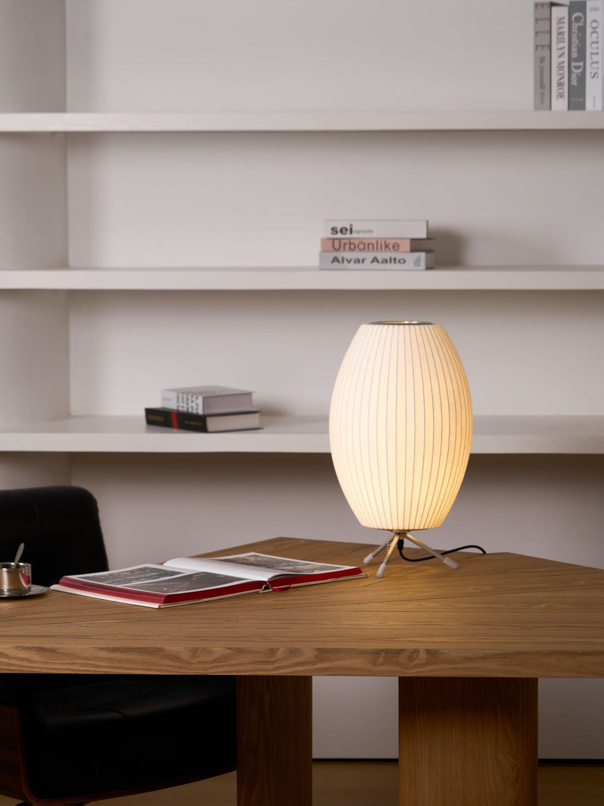 Sphere Form Table Lamp — Triangular Base, Warm Glow