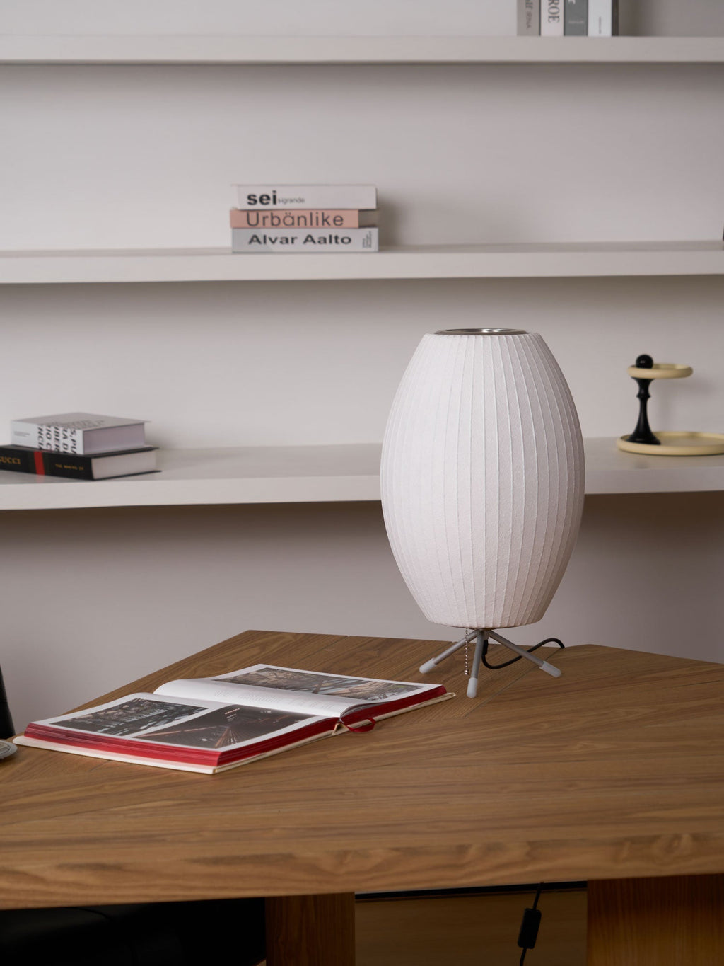 Sphere Form Table Lamp — Triangular Base, Warm Glow