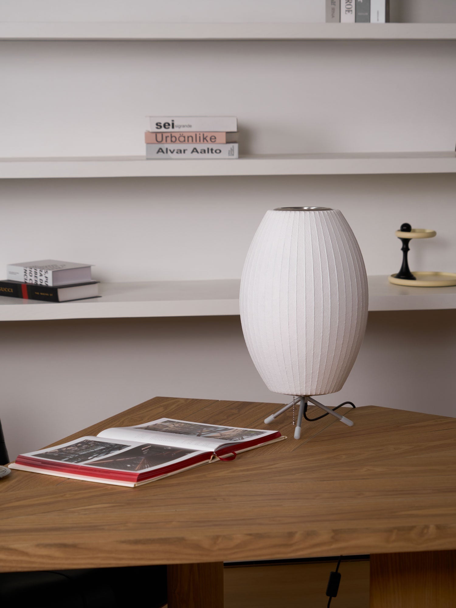 Sphere Form Table Lamp — Triangular Base, Warm Glow