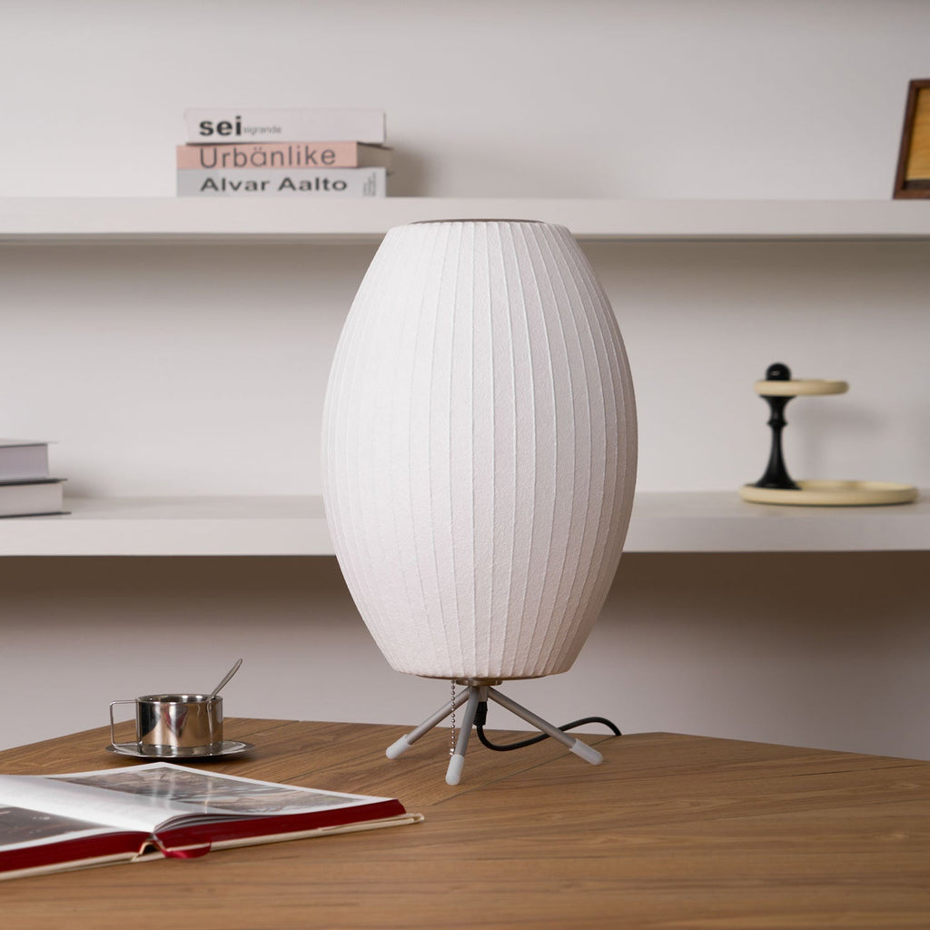 Sphere Form Table Lamp — Triangular Base, Warm Glow