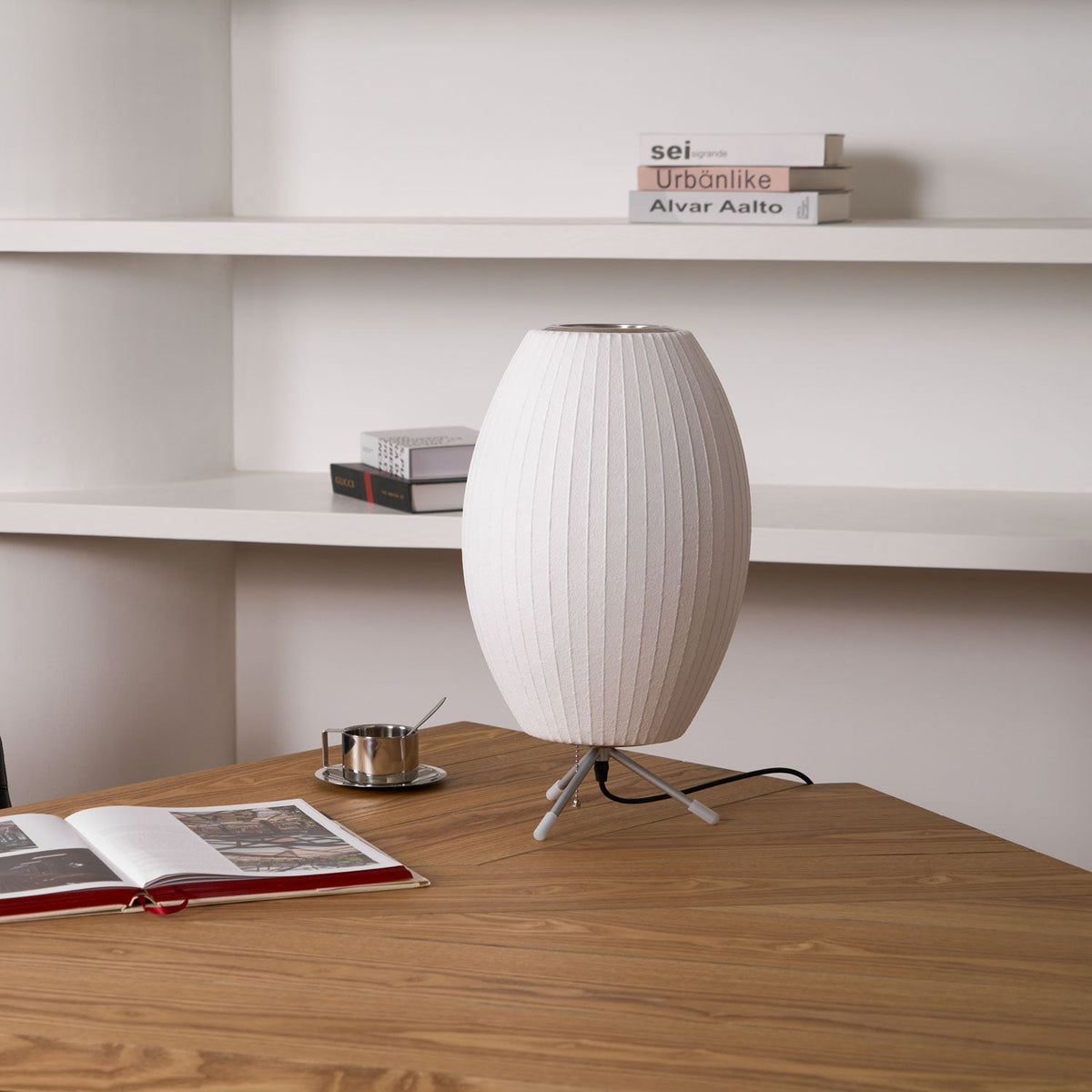 Sphere Form Table Lamp — Triangular Base, Warm Glow