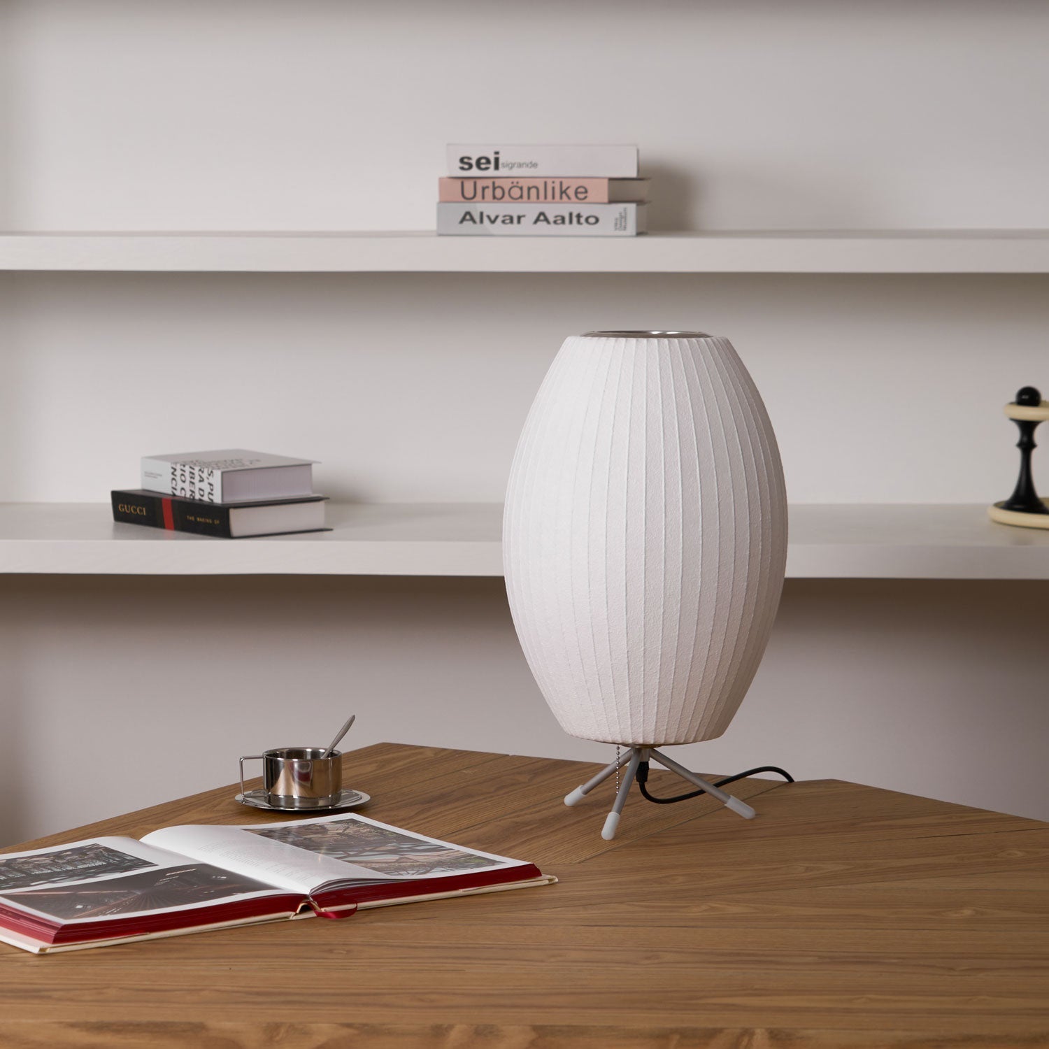 Sphere Form Table Lamp — Triangular Base, Warm Glow