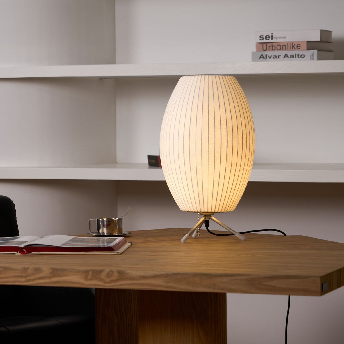 Sphere Form Table Lamp — Triangular Base, Warm Glow