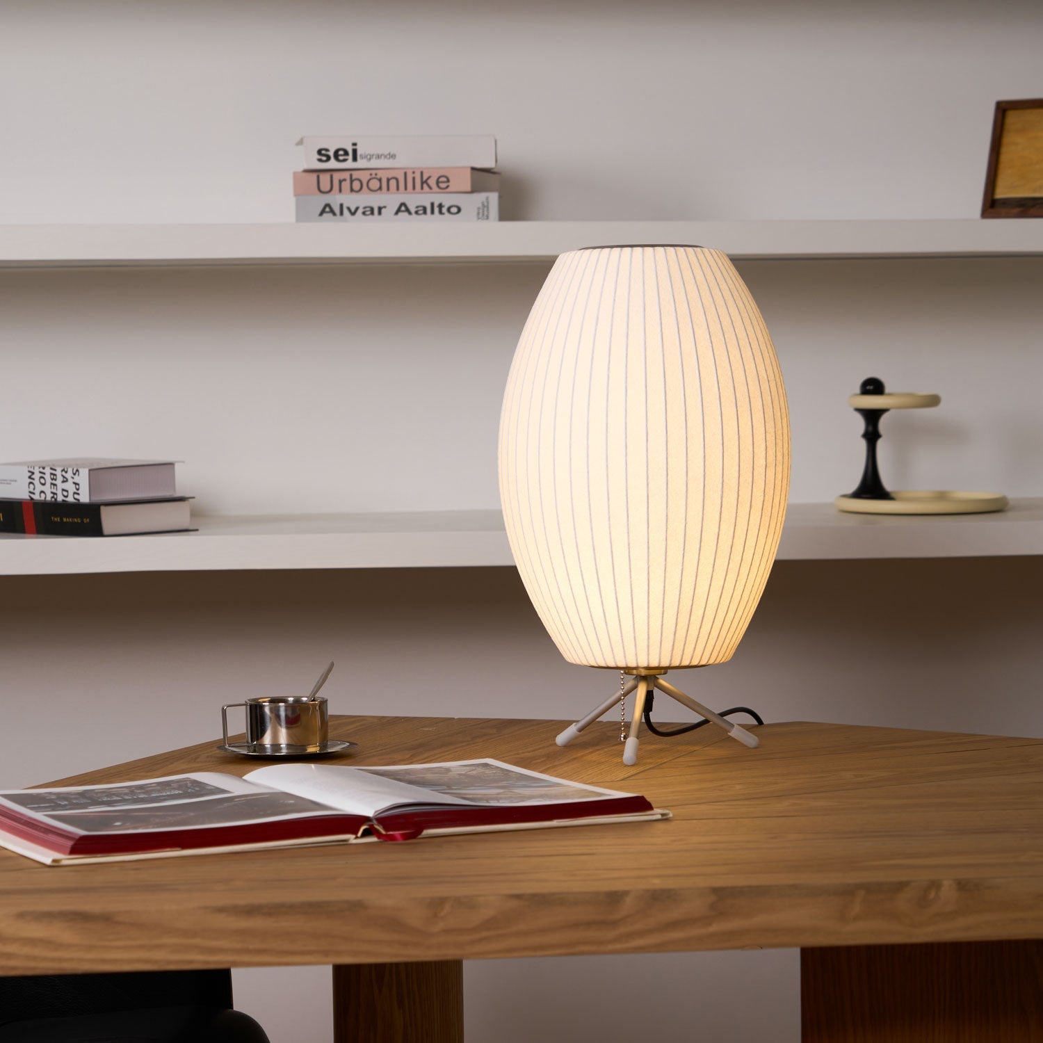 Sphere Form Table Lamp — Triangular Base, Warm Glow