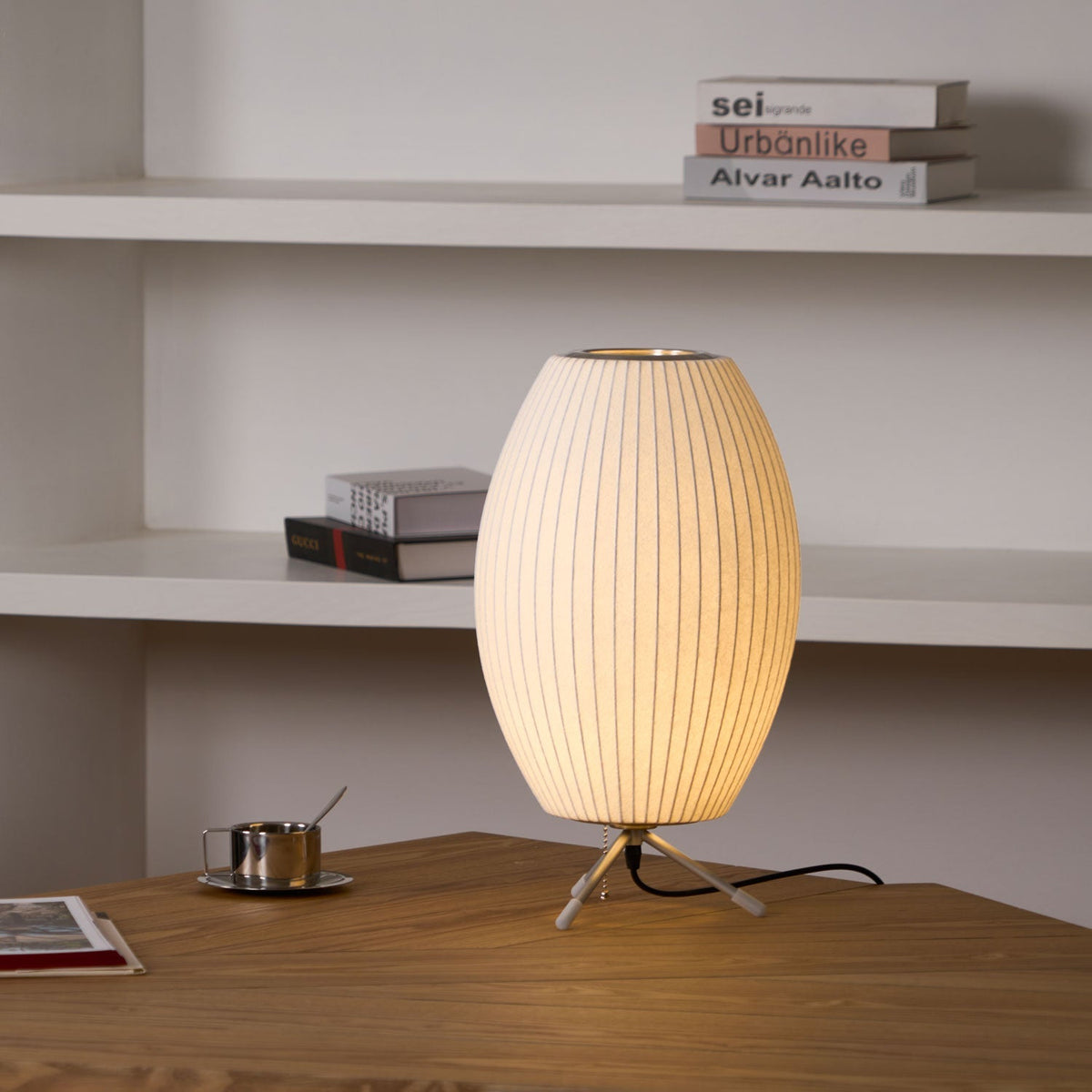 Sphere Form Table Lamp — Triangular Base, Warm Glow