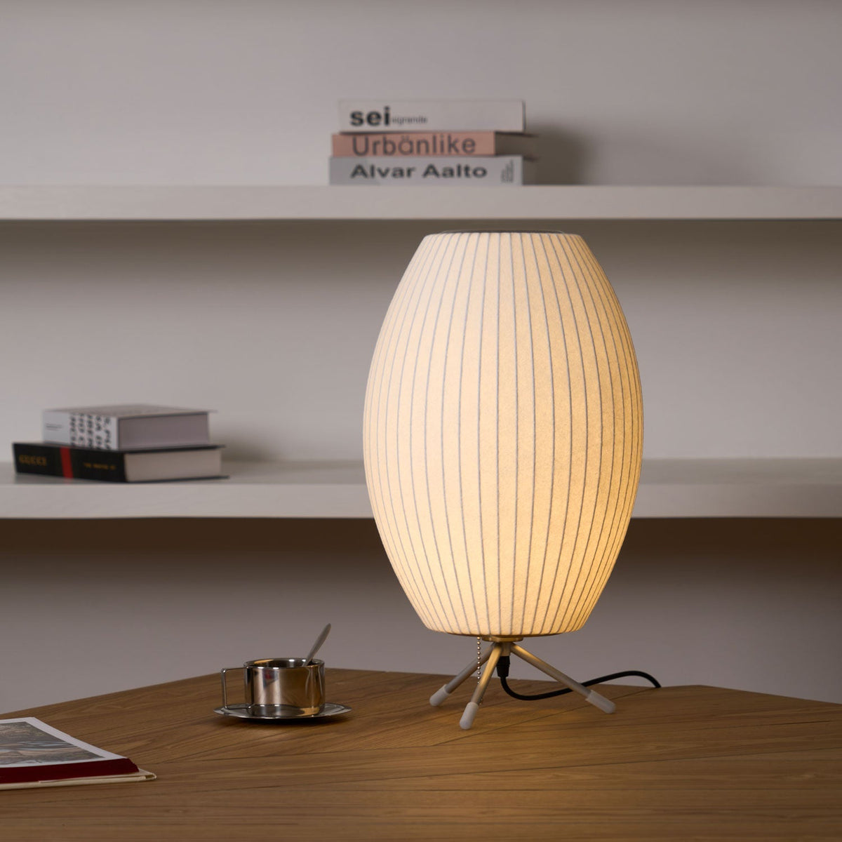 Sphere Form Table Lamp — Triangular Base, Warm Glow