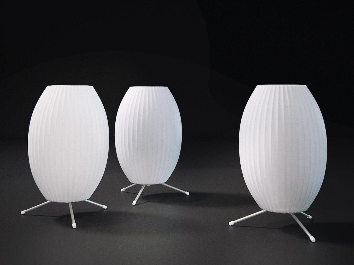 Sphere Form Table Lamp — Triangular Base, Warm Glow