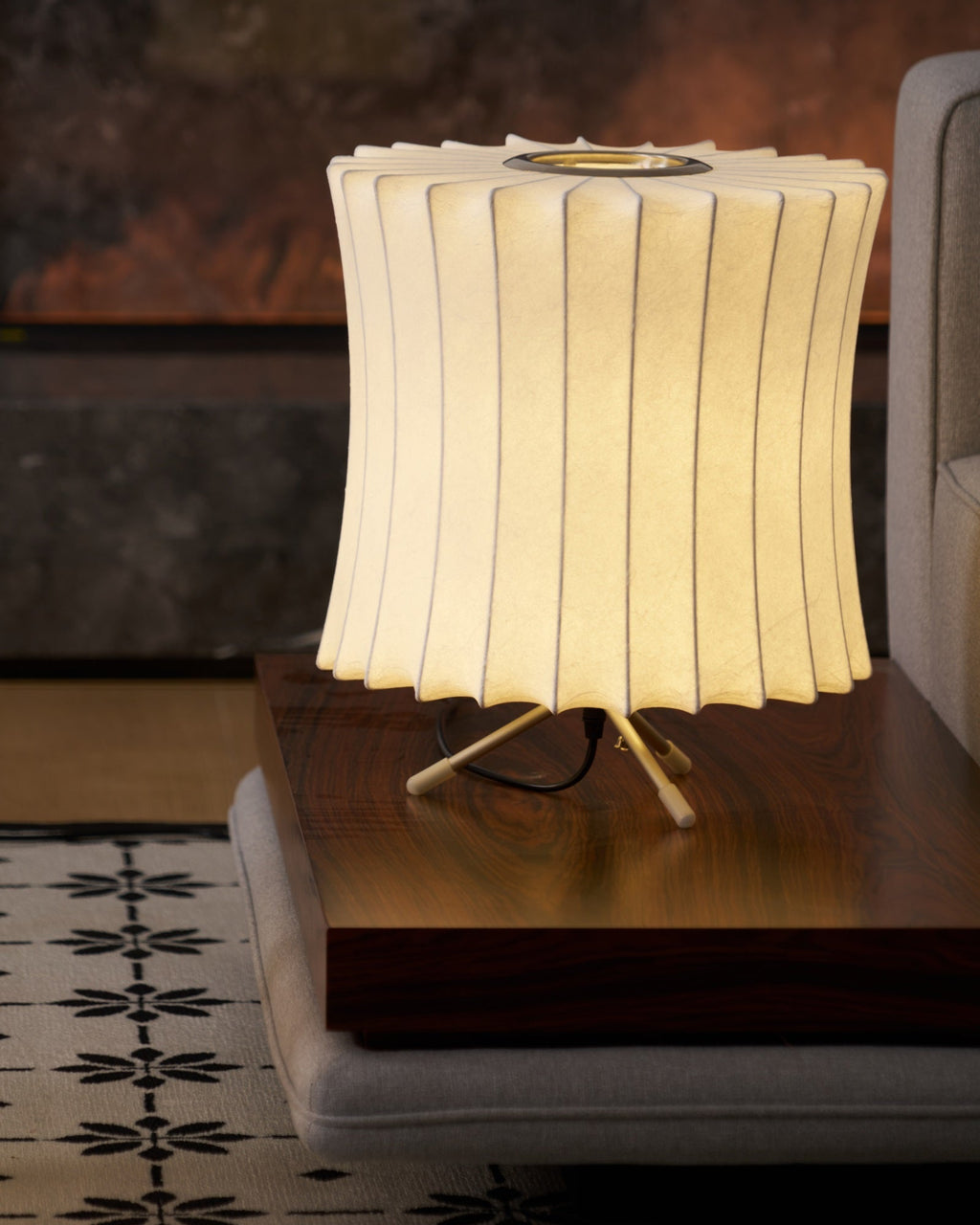 Sphere Form Table Lamp — Triangular Base, Warm Glow