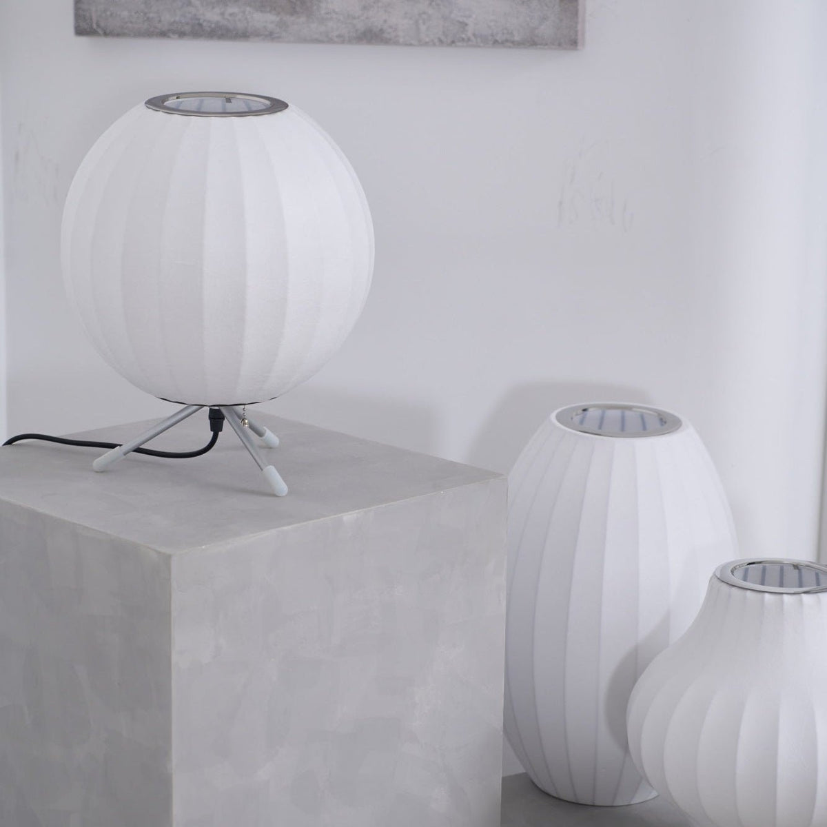 Sphere Form Table Lamp — Triangular Base, Warm Glow