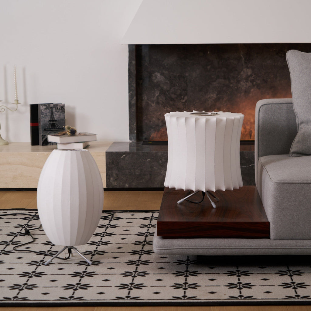 Sphere Form Table Lamp — Triangular Base, Warm Glow