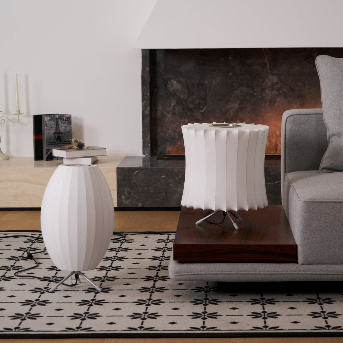 Sphere Form Table Lamp — Triangular Base, Warm Glow