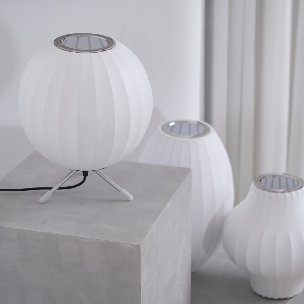 Sphere Form Table Lamp — Triangular Base, Warm Glow
