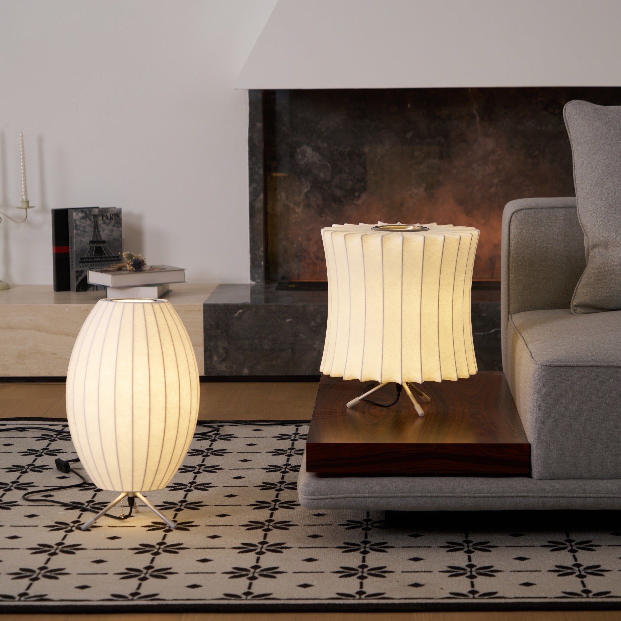 Sphere Form Table Lamp — Triangular Base, Warm Glow