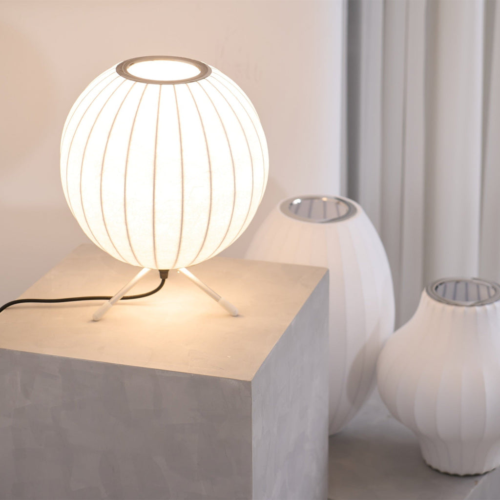 Sphere Form Table Lamp — Triangular Base, Warm Glow