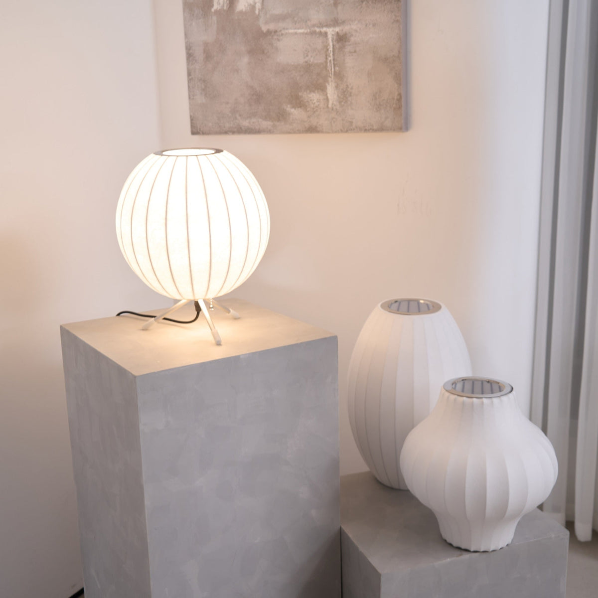 Sphere Form Table Lamp — Triangular Base, Warm Glow