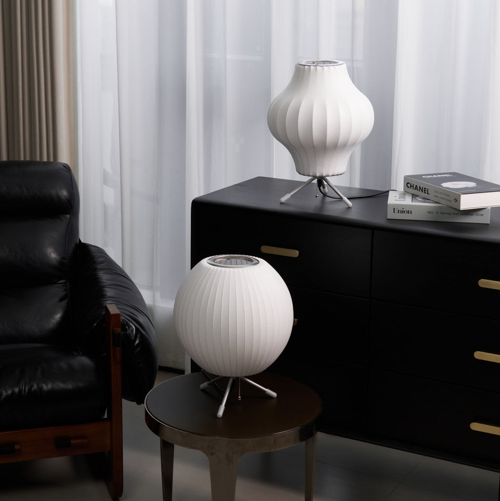 Sphere Form Table Lamp — Triangular Base, Warm Glow