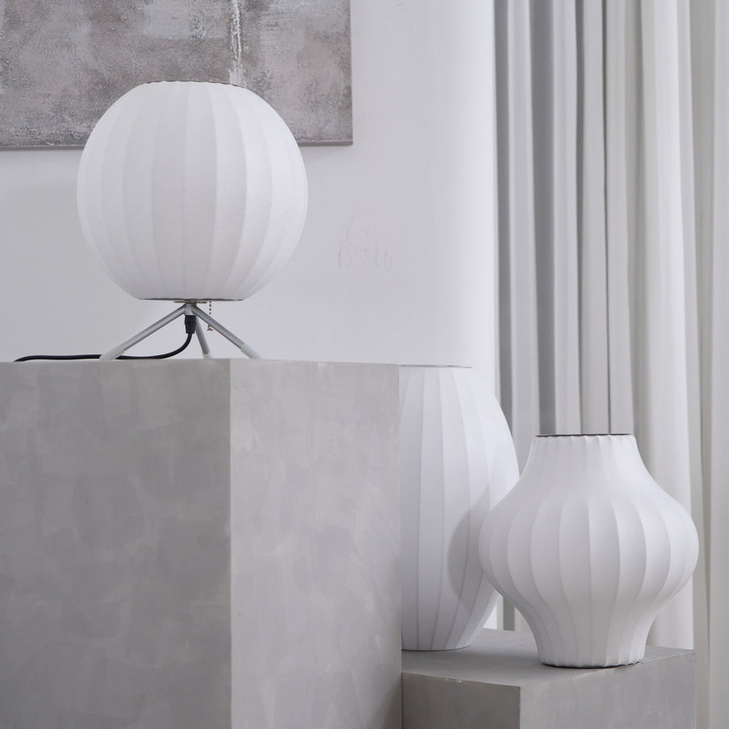Sphere Form Table Lamp — Triangular Base, Warm Glow