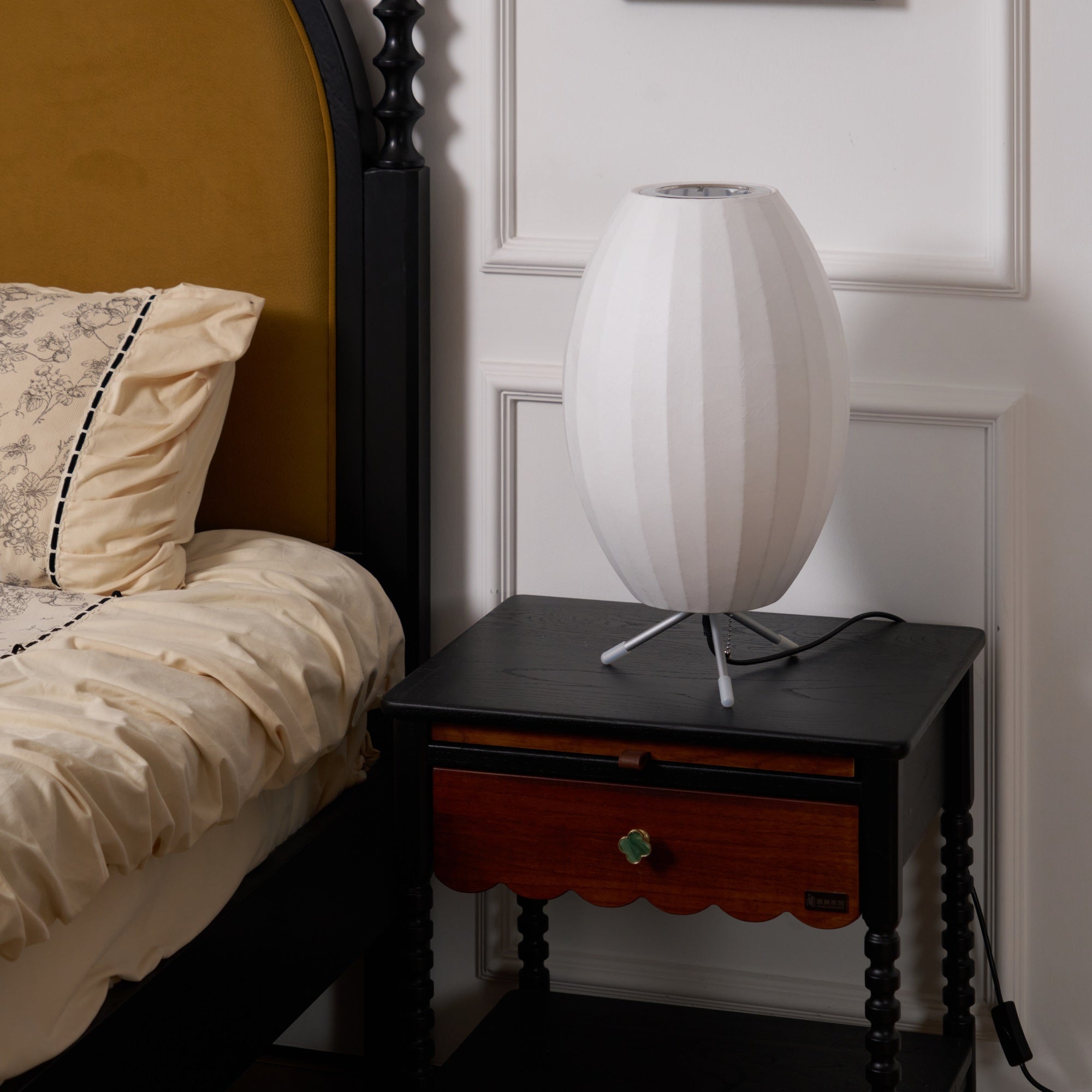 Sphere Form Table Lamp — Triangular Base, Warm Glow