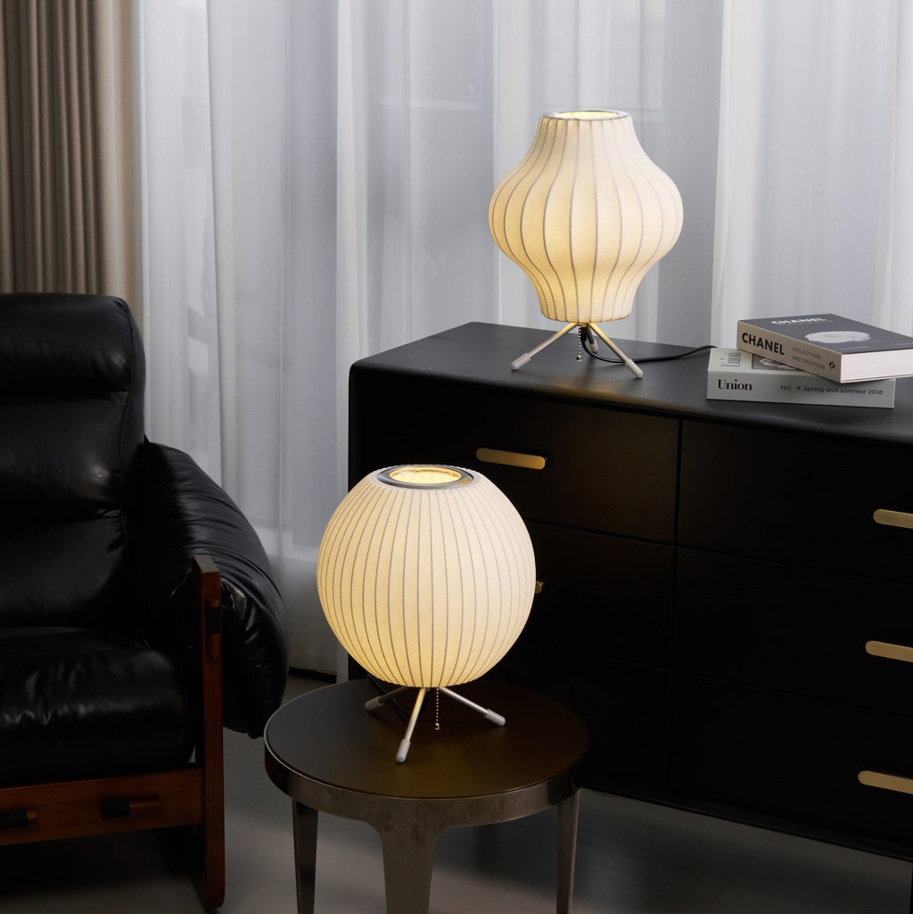 Sphere Form Table Lamp — Triangular Base, Warm Glow
