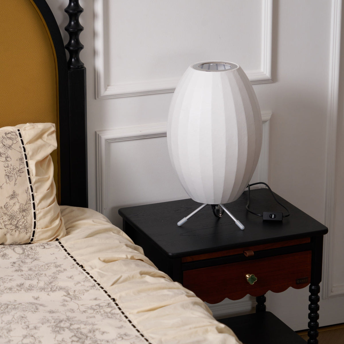 Sphere Form Table Lamp — Triangular Base, Warm Glow