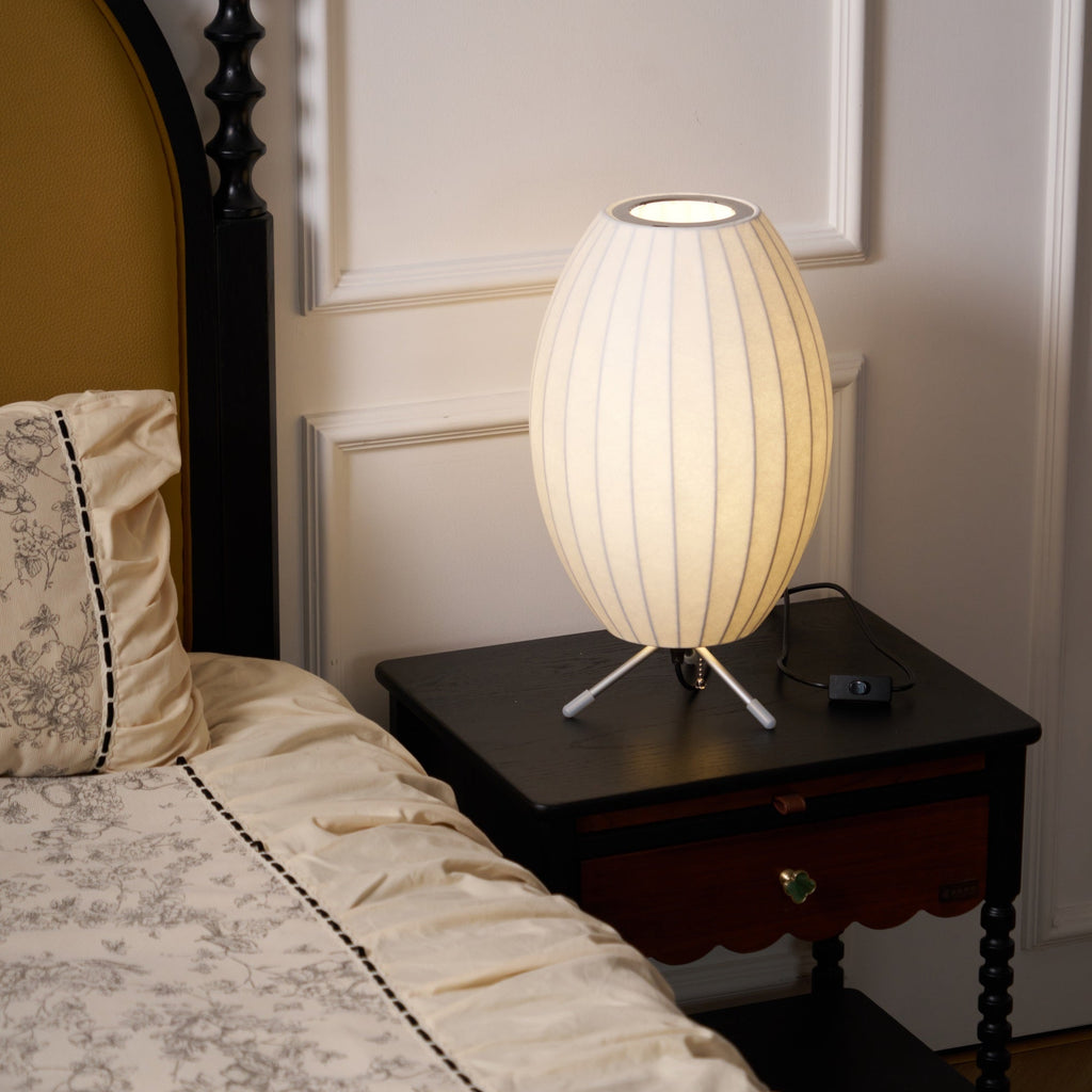 Sphere Form Table Lamp — Triangular Base, Warm Glow